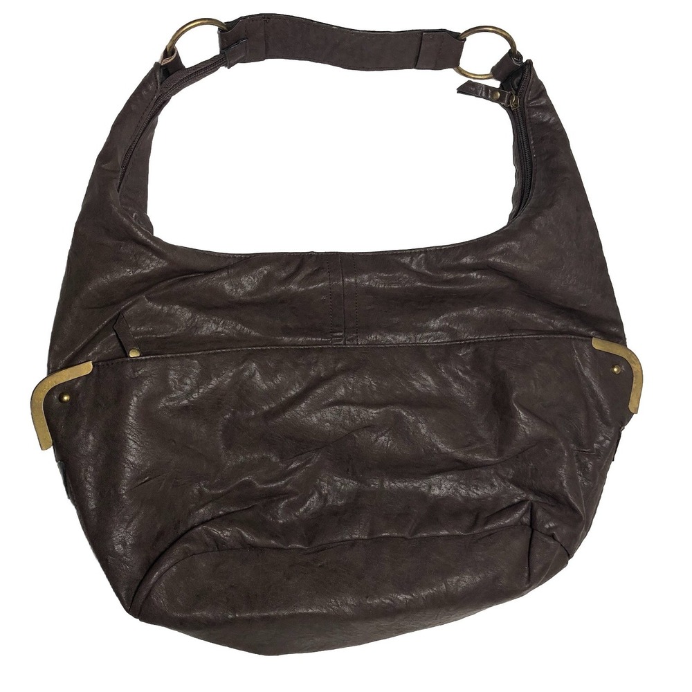 Vtg Y2k Brown Leather Hobo Shoulder Bag Slouchy Boho Large Studded Bueno DAMAGED - Picture 4 of 13